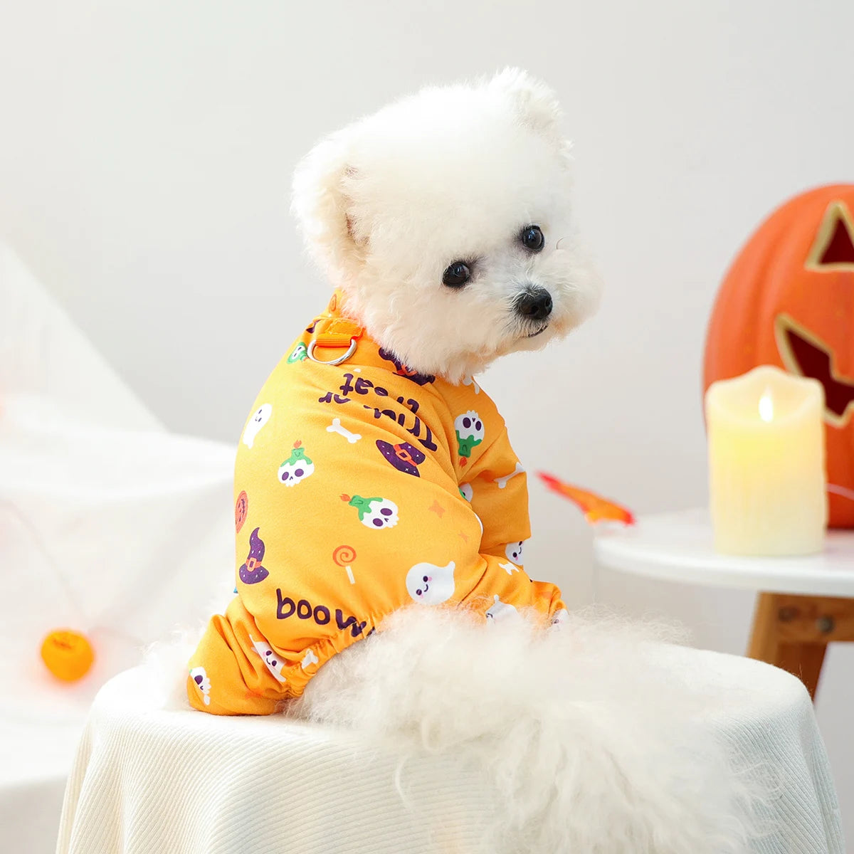 Pet Clothes Dog Costumes Puppies Handsome Cute Beautiful Breathable Four Seasons Wearing Halloween Home Clothes - Orange
