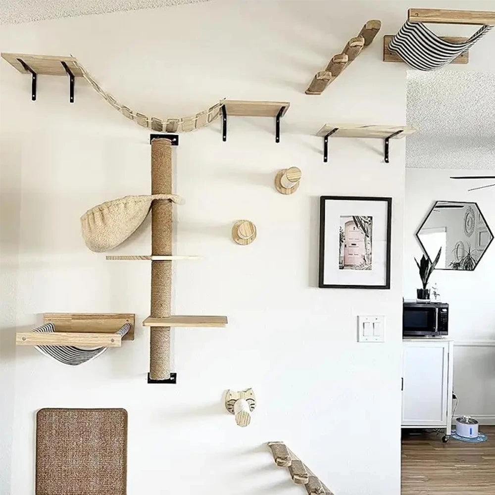 Wall-mounted Cat Climbing Frame 50cm Cat Climbing Ladder Hammock Activity Sisal Cat Grab Post Cat Pedal Indoor Cat House