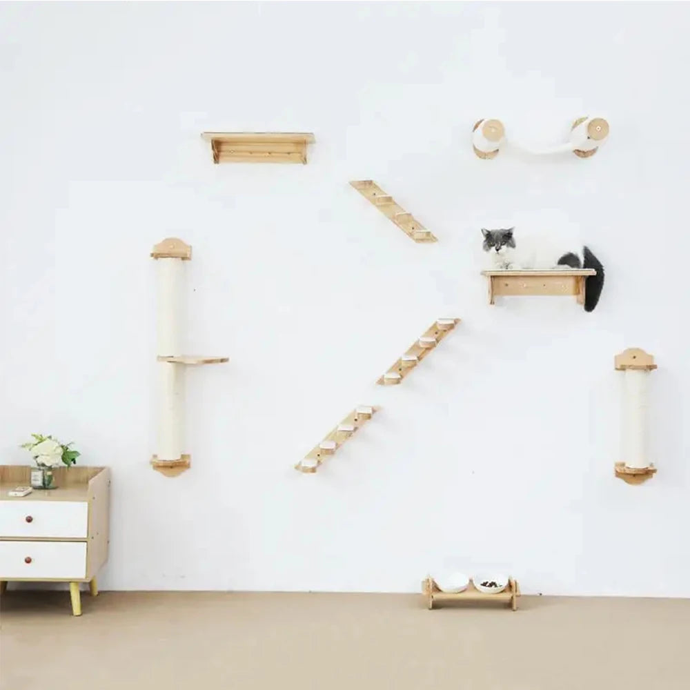 Wall-mounted Cat Climbing Frame 50cm Cat Climbing Ladder Hammock Activity Sisal Cat Grab Post Cat Pedal Indoor Cat House