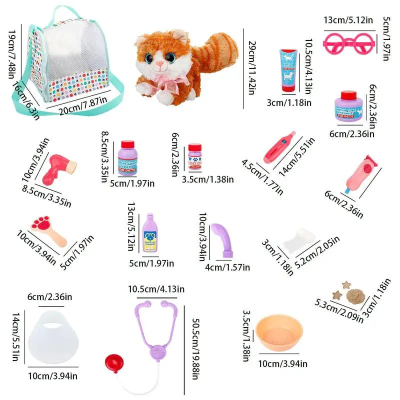 Pet Care Play Set Doctor Kit Kids Doctor Pretend Play Vet Cat Grooming Toys Puppy Dog Carrier Feeding Cat Backpack
