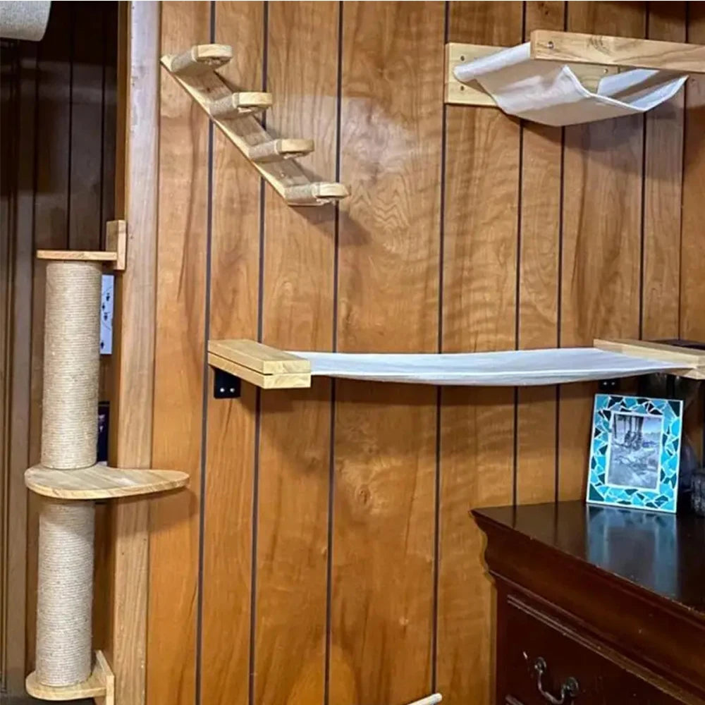 Wall-mounted Cat Climbing Frame 50cm Cat Climbing Ladder Hammock Activity Sisal Cat Grab Post Cat Pedal Indoor Cat House