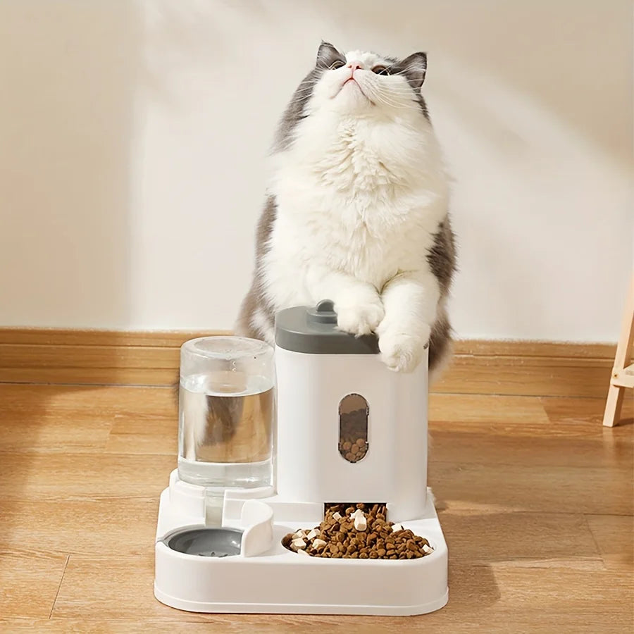 Pet Feeder and Water Dispenser for Cats: Plastic, Battery-Free, Suitable for Cats and Dogs