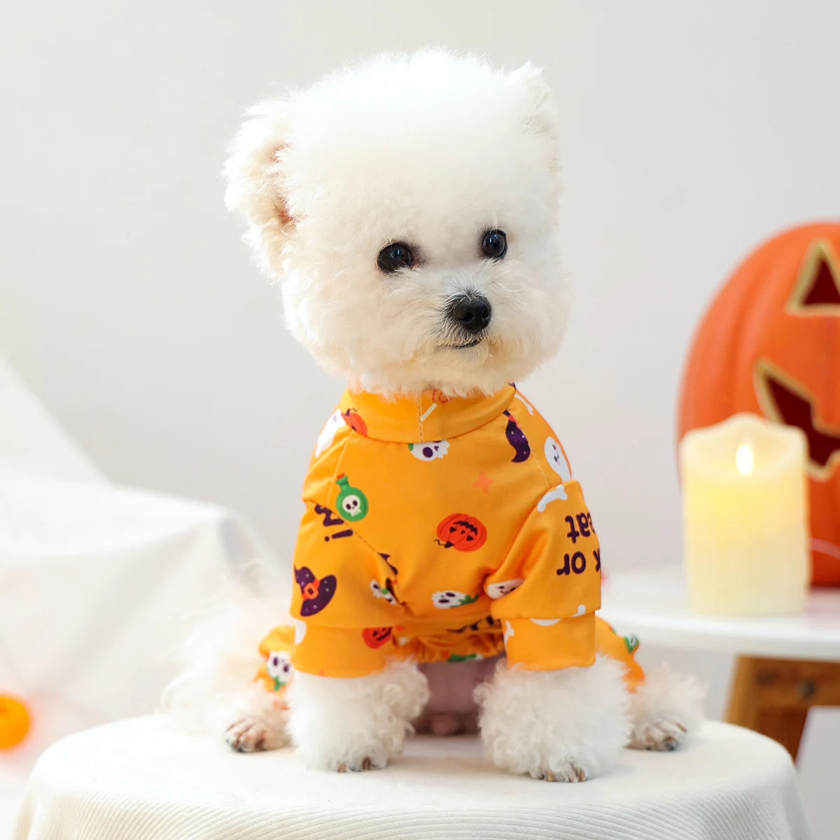 Pet Clothes Dog Costumes Puppies Handsome Cute Beautiful Breathable Four Seasons Wearing Halloween Home Clothes - Orange