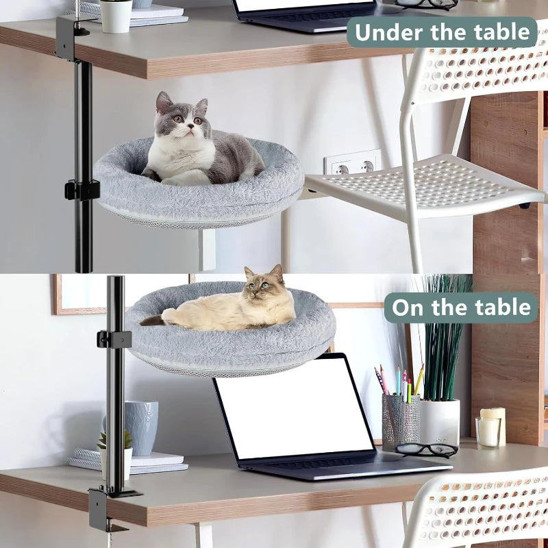 Desktop Cat Climbing Frame Office Desk Bed Hanging Cat Climbing Frame Adjustable Cat Hammock Grey Pet Nest Scratchers Bracket