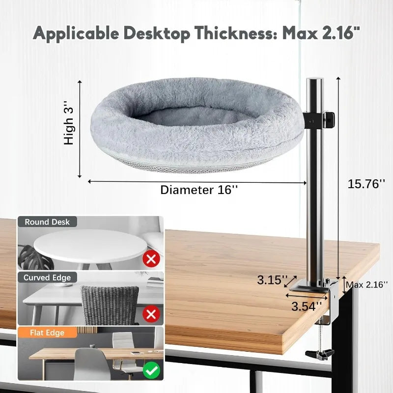 Desktop Cat Climbing Frame Office Desk Bed Hanging Cat Climbing Frame Adjustable Cat Hammock Grey Pet Nest Scratchers Bracket
