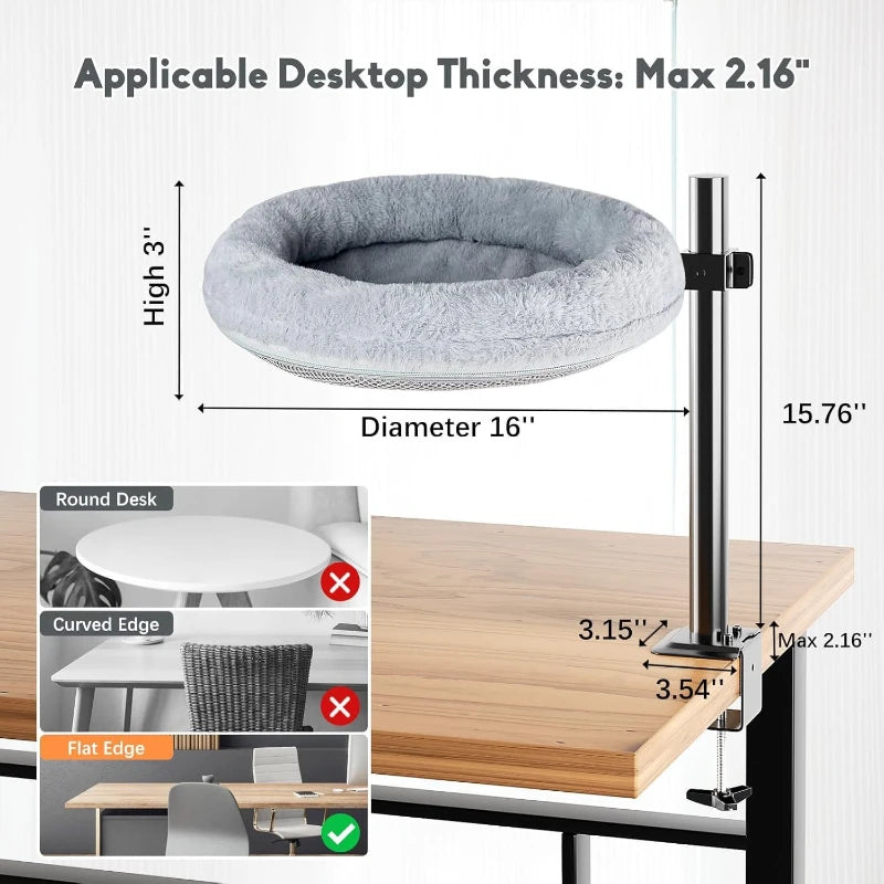 Desktop Cat Climbing Frame Office Desk Bed Hanging Cat Climbing Frame Adjustable Cat Hammock Grey Pet Nest Scratchers Bracket