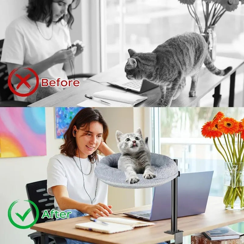 Desktop Cat Climbing Frame Office Desk Bed Hanging Cat Climbing Frame Adjustable Cat Hammock Grey Pet Nest Scratchers Bracket
