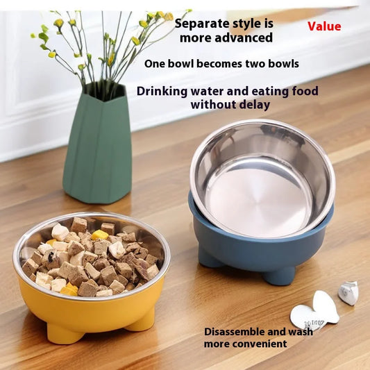 Pet Food Bowl Stainless Steel - Non-Slip Base & Safe Smooth Edge, Hygienic Detachable Design for Cats and Dogs