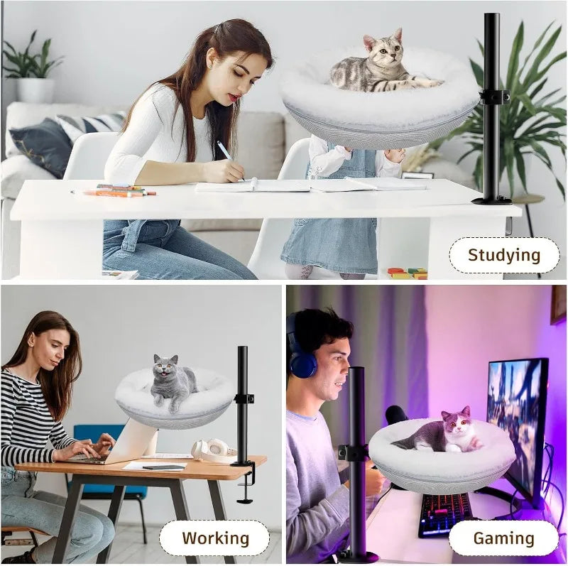 Desktop Cat Climbing Frame Office Desk Bed Hanging Cat Climbing Frame Adjustable Cat Hammock Grey Pet Nest Scratchers Bracket