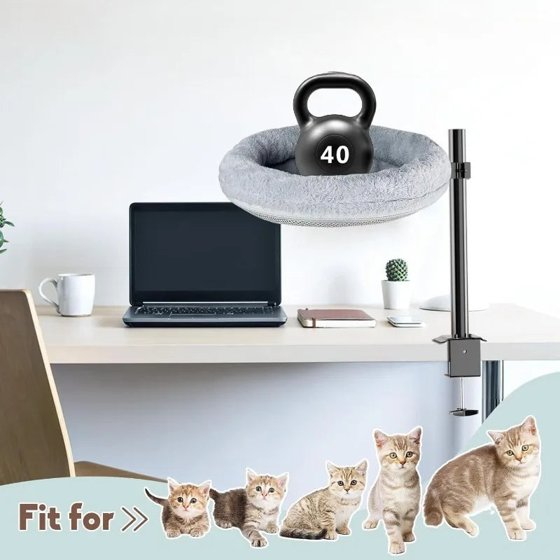 Desktop Cat Climbing Frame Office Desk Bed Hanging Cat Climbing Frame Adjustable Cat Hammock Grey Pet Nest Scratchers Bracket