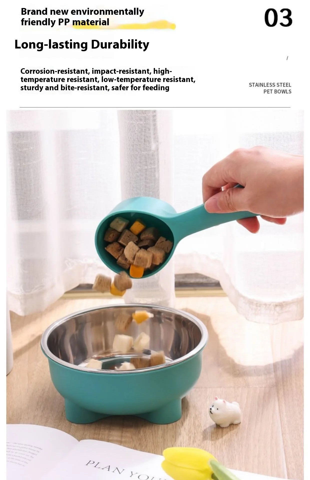 Pet Food Bowl Stainless Steel - Non-Slip Base & Safe Smooth Edge, Hygienic Detachable Design for Cats and Dogs