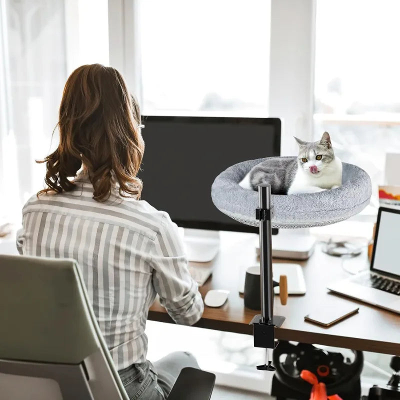 Desktop Cat Climbing Frame Office Desk Bed Hanging Cat Climbing Frame Adjustable Cat Hammock Grey Pet Nest Scratchers Bracket