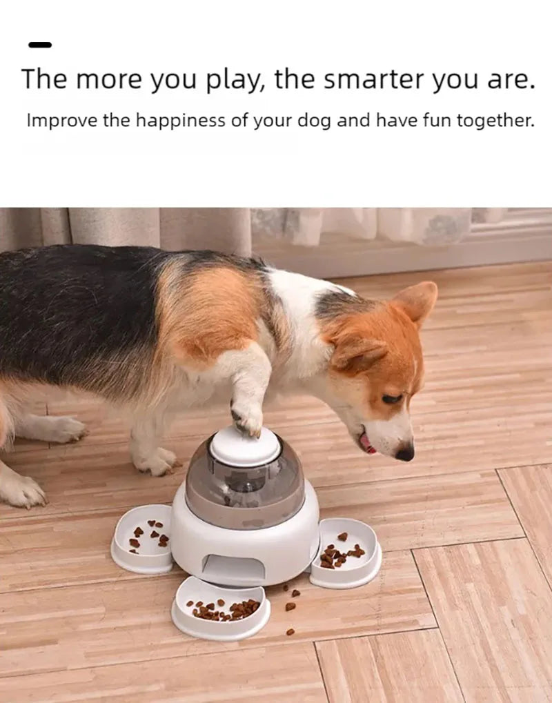 Three bowls of pet food dispenser, automatic press feeder, slow food dispenser, fun pet food utensils