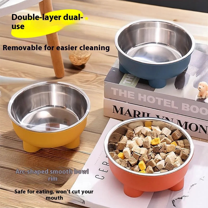 Pet Food Bowl Stainless Steel - Non-Slip Base & Safe Smooth Edge, Hygienic Detachable Design for Cats and Dogs