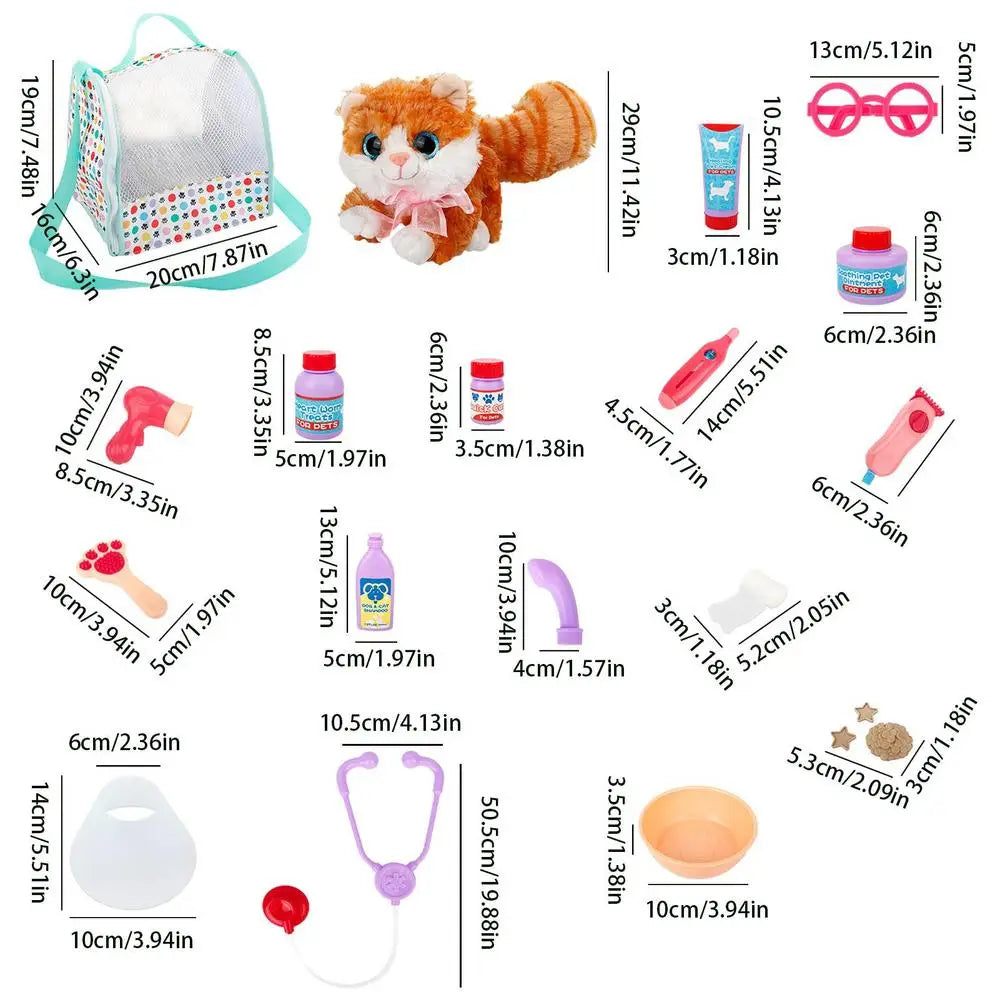 Pet Care Play Set Doctor Kit Kids Doctor Pretend Play Vet Cat Grooming Toys Puppy Dog Carrier Feeding Cat Backpack