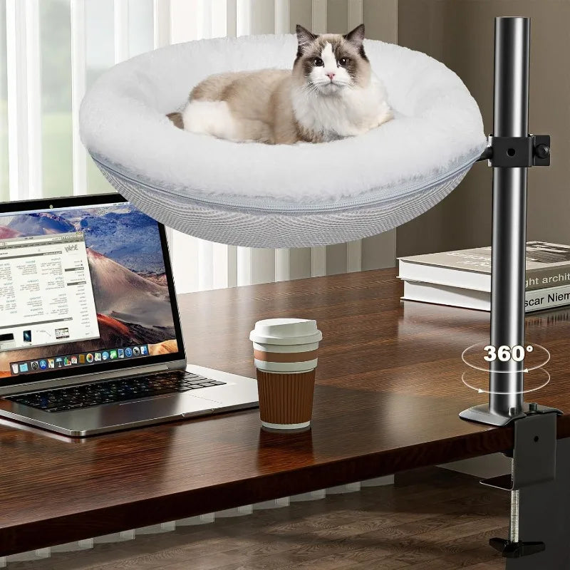Desktop Cat Climbing Frame Office Desk Bed Hanging Cat Climbing Frame Adjustable Cat Hammock Grey Pet Nest Scratchers Bracket