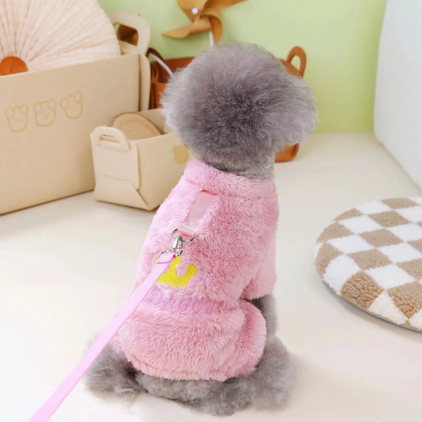 1pc Pet Dog Clothes Soft Warm Fleece Dogs Jumpsuits Crown Pattern Pet Clothing for Small Dogs Puppy Cats Costume Coats