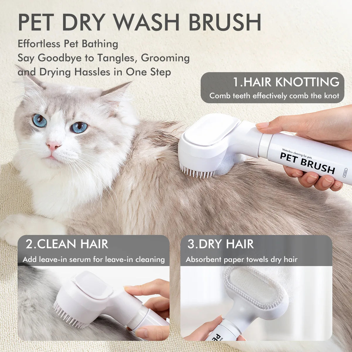 Pet hair dry cleaning brush pet cleaning and care agent to remove floating hair stains clean and make hair soft pet massager
