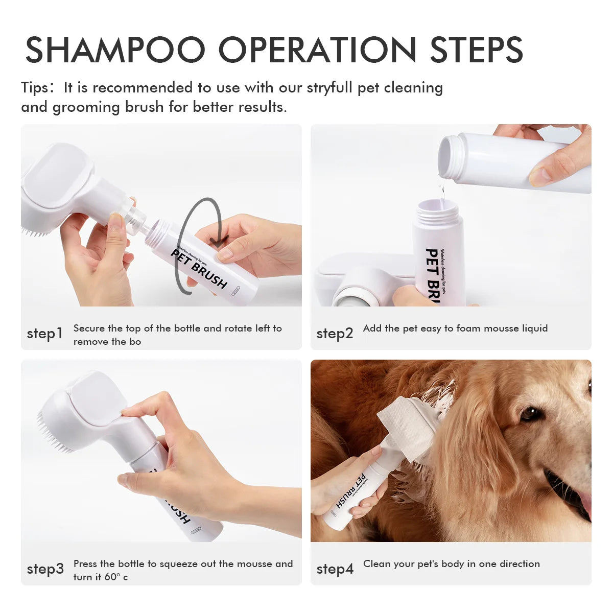 Pet hair dry cleaning brush pet cleaning and care agent to remove floating hair stains clean and make hair soft pet massager