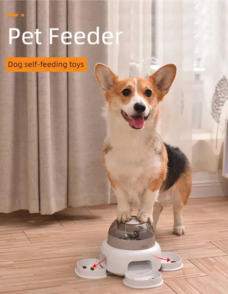 Three bowls of pet food dispenser, automatic press feeder, slow food dispenser, fun pet food utensils