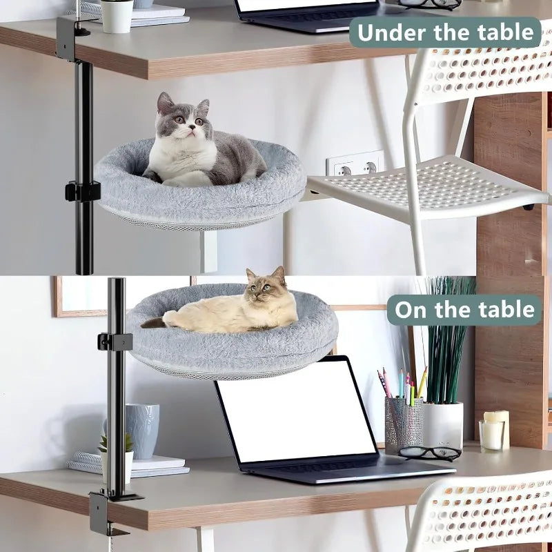 Desktop Cat Climbing Frame Office Desk Bed Hanging Cat Climbing Frame Adjustable Cat Hammock Grey Pet Nest Scratchers Bracket