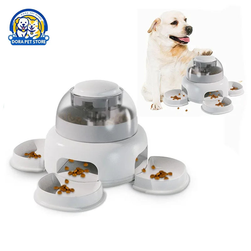 Three bowls of pet food dispenser, automatic press feeder, slow food dispenser, fun pet food utensils