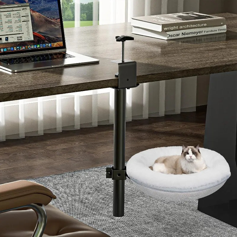 Desktop Cat Climbing Frame Office Desk Bed Hanging Cat Climbing Frame Adjustable Cat Hammock Grey Pet Nest Scratchers Bracket