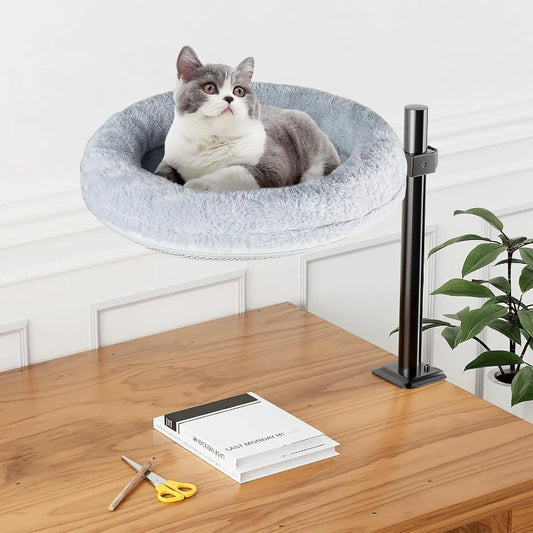 Desktop Cat Climbing Frame Office Desk Bed Hanging Cat Climbing Frame Adjustable Cat Hammock Grey Pet Nest Scratchers Bracket