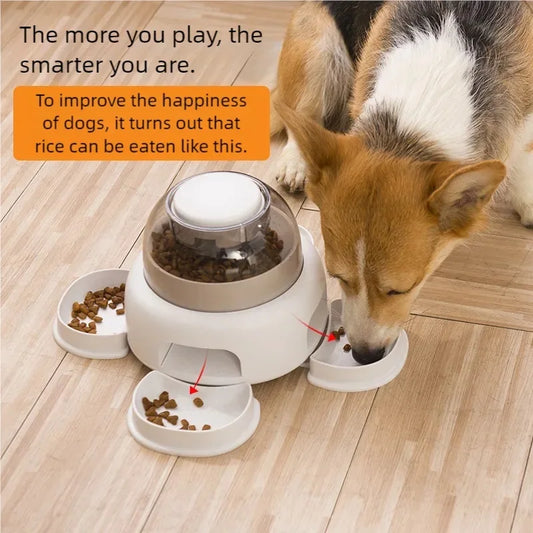 Three bowls of pet food dispenser, automatic press feeder, slow food dispenser, fun pet food utensils